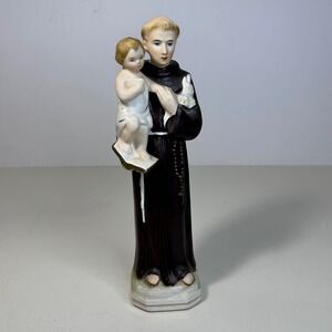 Sanmyro Japan Ceramic Saint Anthony Holding Baby Jesus Figurine Statue Monk Robe